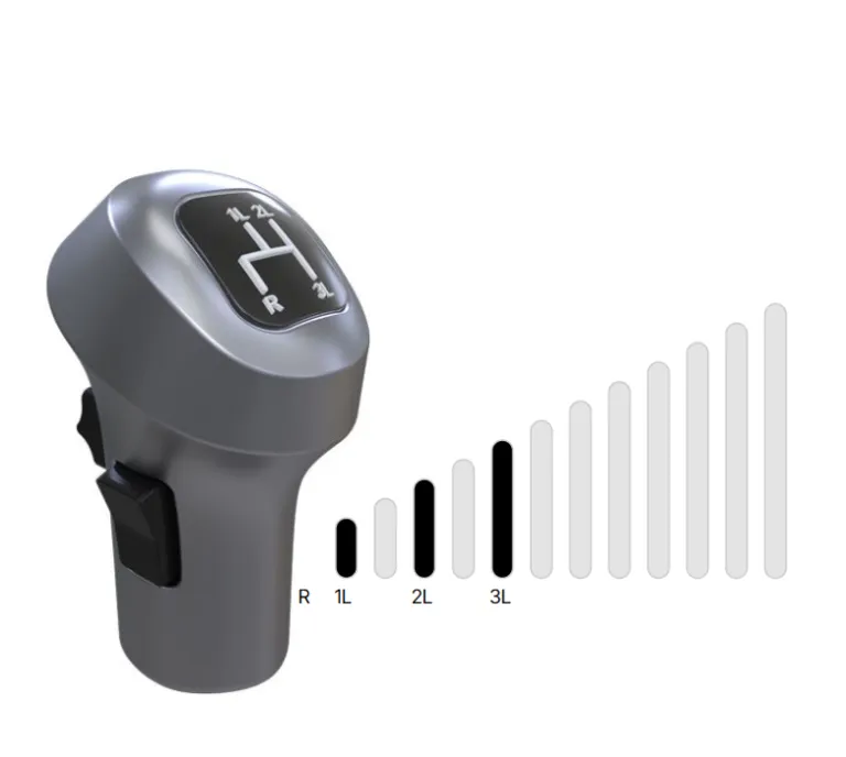 3D render of an automated manual transmission gear shifter with a gear level diagram.